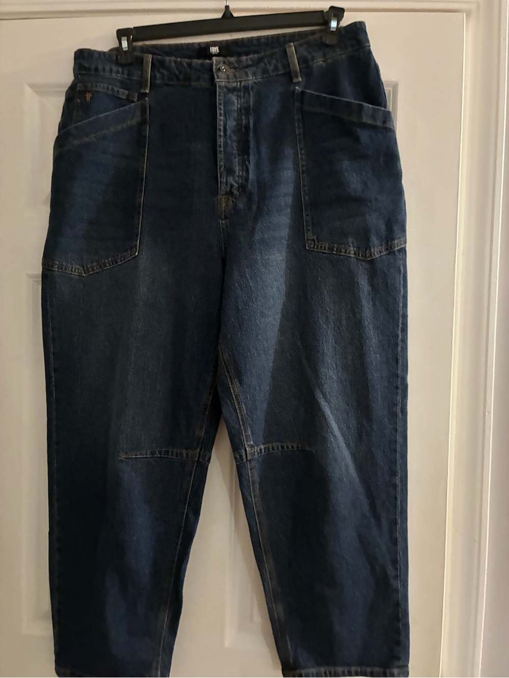 Frye Deep Indigo Wide-Leg Patch Pocket Jeans